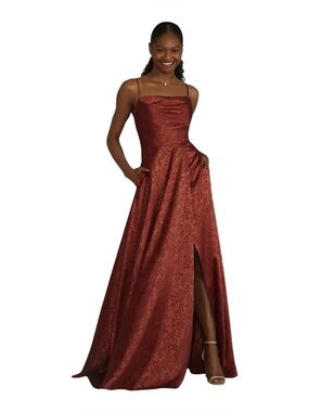 David's Bridal Jacquard Cowl Neck Dress